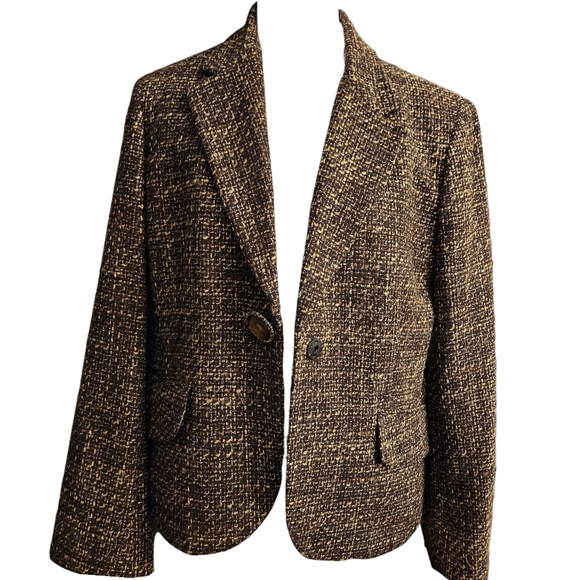 Jones New York brown and cream jacket blazer wool blend 1-button snap closure 12 - Picture 4 of 15